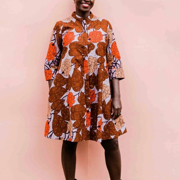 Zuri Kenya Just One Dress Allspice Size XS African Wax Print Ethical Cotton Art - Picture 9 of 10